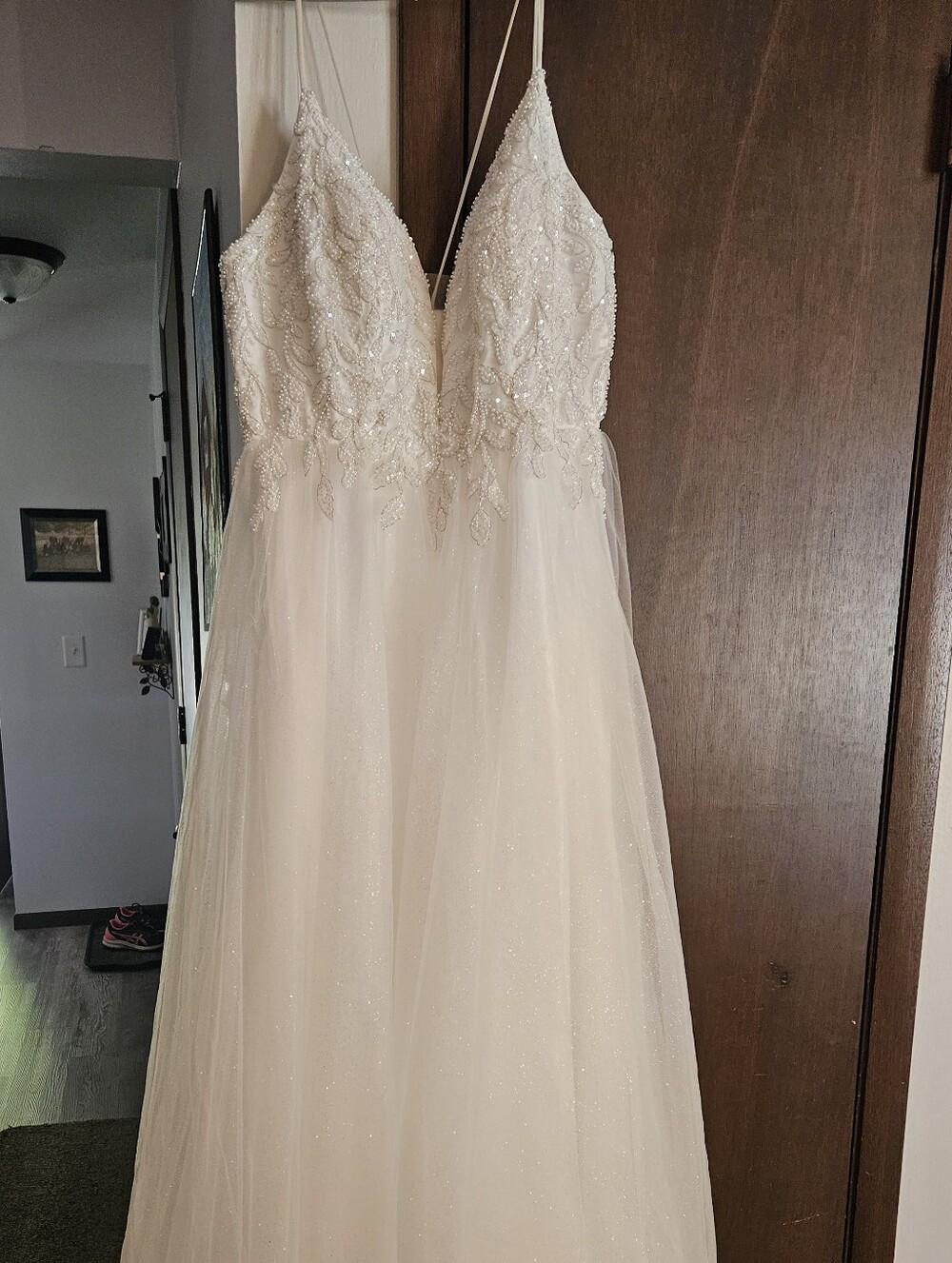 Lulu's Cream Plunge Beaded A Line Dress
